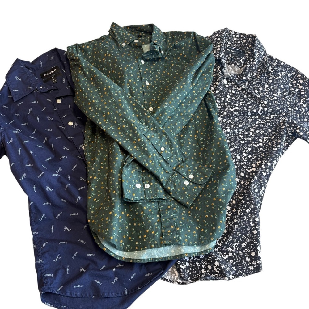 Bonobos Slim Fit Button Down Shirts Lot of 3 Mens Small Floral Trumpet Horns